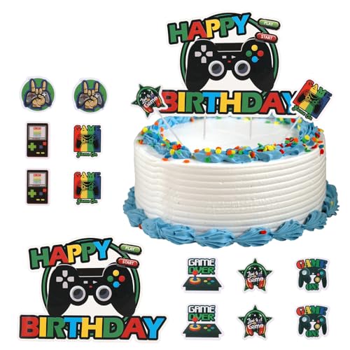 Decoración de Tartas Videojuegos - Regalos de Año Nuevo para Niños - Set de Topper para Tartas - Decoraciones para Tartas de Cumpleaños y Cupcakes - Diseño Divertido y Festivo para Niños y Niñas