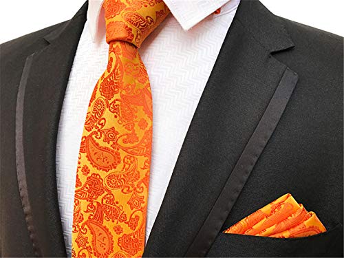 Lanfire Gravata masculina com estampa de caxemira floral jacquard de tecido de casamento clássica ma