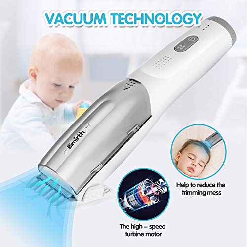 Bimirth Kids Haarschneider, Vakuum Baby Haarschneider, Leise Kids Haarschneidemaschine, Silent Haartrimmer für Kinder, Wasserdichter, Schnurlose, USB Schnell Wiederaufladbar, 3 Führungskämme (Vakuum)