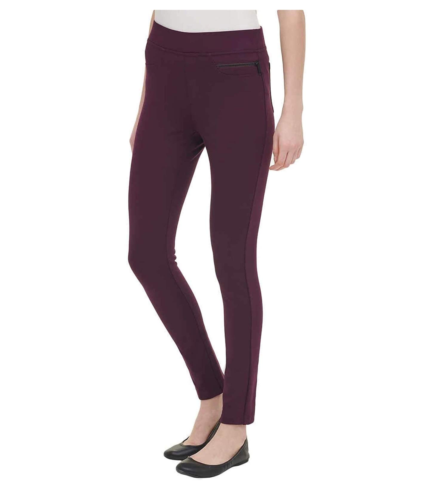 Ladies Pull-on Ponte Pant - Large Sizes - Black Gray Purple