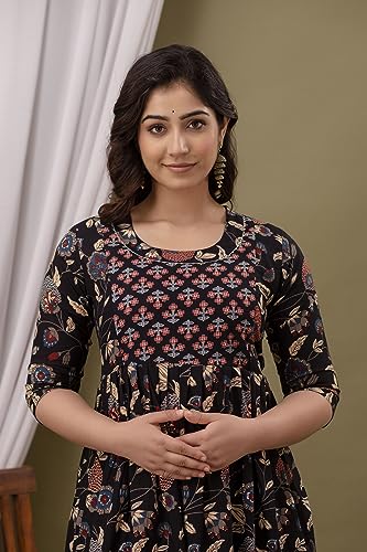 Image of The Moon Star Women's Cotton Floral Printed Anarkali Maternity Feeding Kurti | Breastfeeding Dress for Mothers | Zipper Feeding Kurti, Nursing Kurti, Comfortable and Trendy Maternity Wear