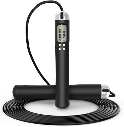 AZ Concepts Cuerda de salto para ejercicio con contador de PVC, cuerda de saltar digital fácil de configurar, cuerda de saltar ajustable para