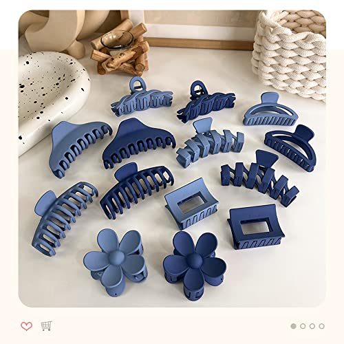 12 Pcs Claw Clips, Multi-Shapes Hair Clips For Women Girls, Non-Slip Large Jaw Claw Clips For Thick Thin Curly Hair Accessories (Blue) #TOP5