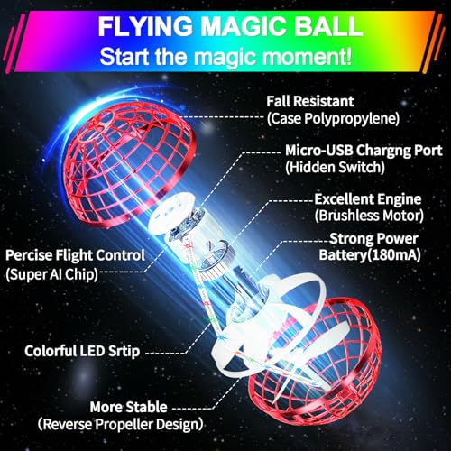 Image of Flying Orb Ball Toy,2026 Upgrade Parachute LED,Magic Hand Controlled Mini Gravity Ball,Cosmic Globe Boomerang,Cool Thanksgiving Birthday Gift for 6 7 8 9 10+ Year Old Girls-Bright Red