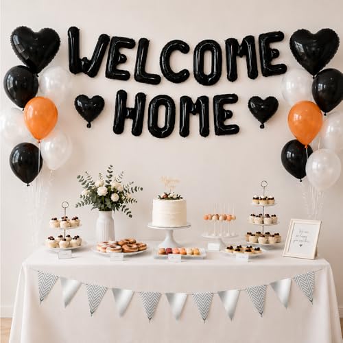 Image of TONIFUL 16Inch Black Welcome Home Balloons Banner, Housewarming Party Decor