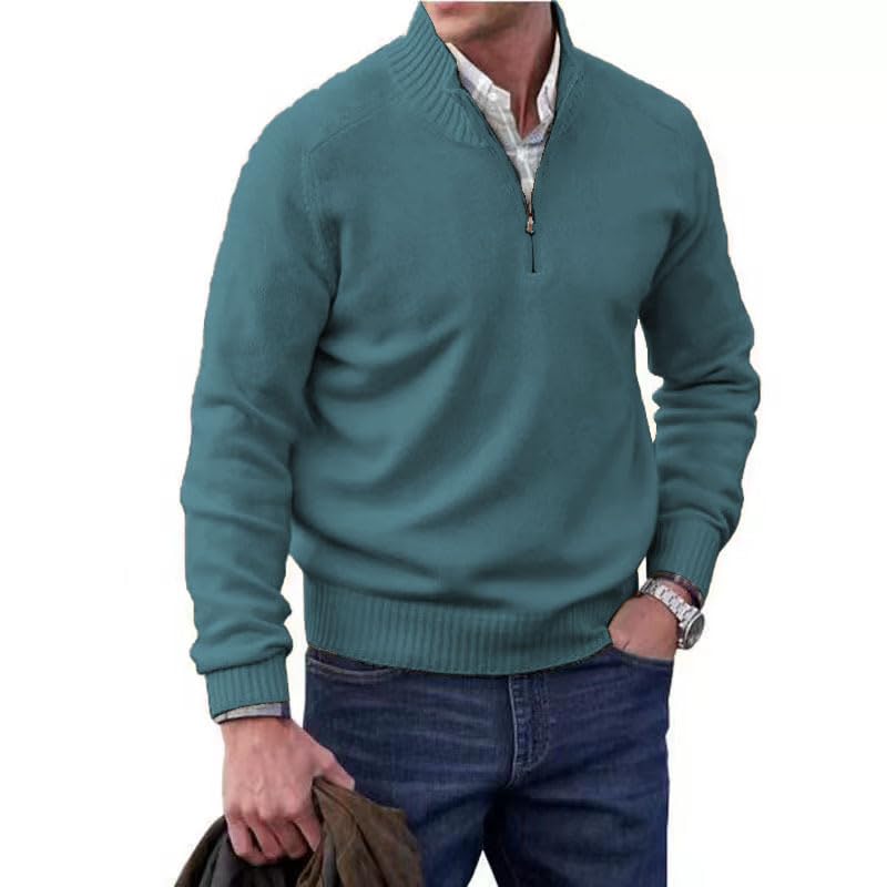 Mens Quarter Zip Basic Sweater, Solid Knitted Long Sleeve Pullover, Mock Neck, Slim Fit Polo Sweater for Men