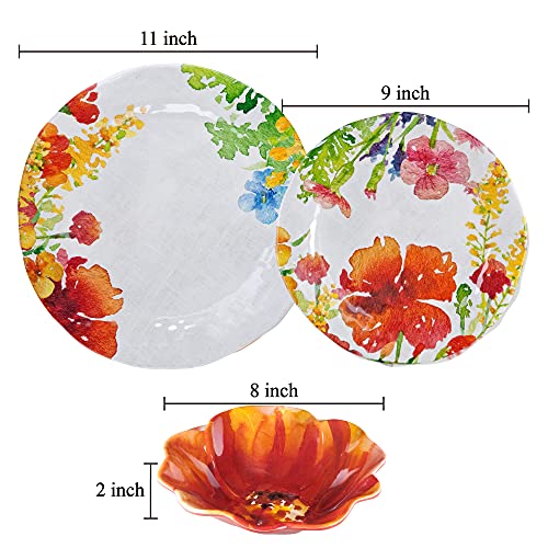 Upware 12-Piece Melamine Dinnerware Set, Includes Dinner Plates, Salad Plates, Bowls, Service For 4. (Floral) #TOP2
