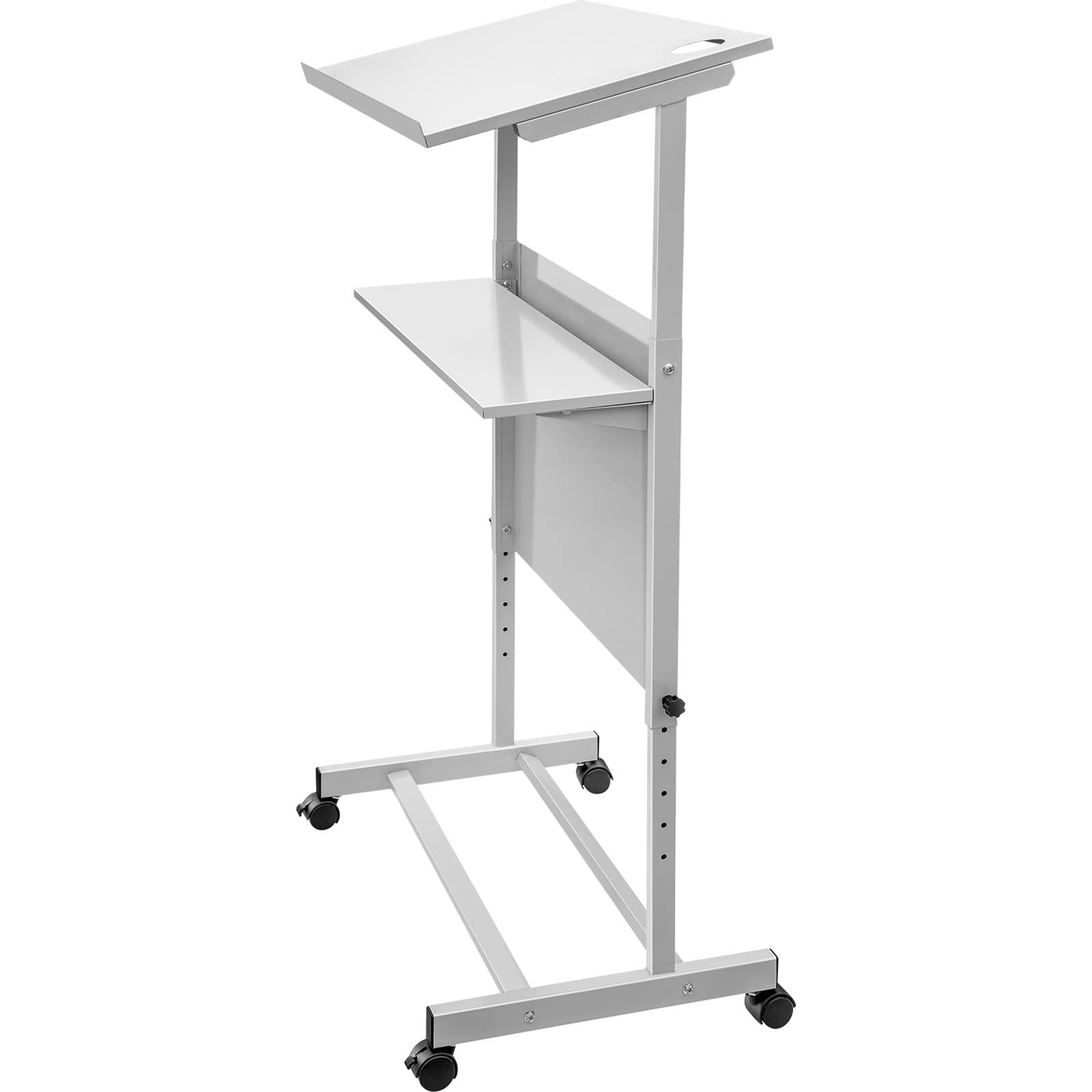 VEVOR Leggio per Podio con Altezza Regolabile 103cm-135cm, Leggio Presentazione Materiale SPCC, Podio Regolabile Capacità Tavola Superiore 10Kg Inferiore 20Kg, Scrivania Mobile in Piedi Ruote Girevoli
