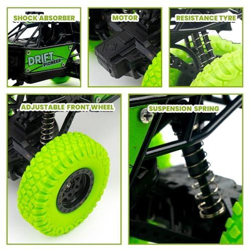Image of Gooyo GY-45 Rechargeable Remote Control Rock Crawler Car with Smoke | Monster Truck with Spray for Kids | RC Car 4x4 Off-Road Big Car Toy | High Speed | Green Color | in-Built Battery | Gift Box Pack