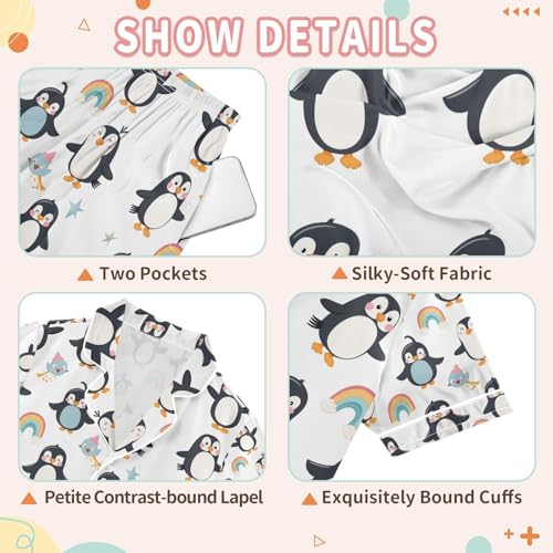 senya Dance Penguins Satin Summer Pajama Sets Silk Short Sleeve Button Down Sleepwear3