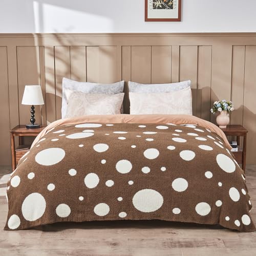 Image of CozeCube Reversible Knit Throw Blanket, Brown White Polka Dot, 60 inchx80 inch