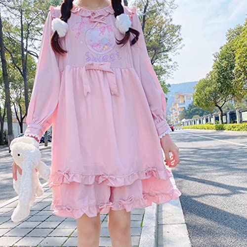 Lolita Cute Dresses for Teen Girls Long Sleeve Chiffon Sweet Kawaii Print Ruffle Casual Short Dress2