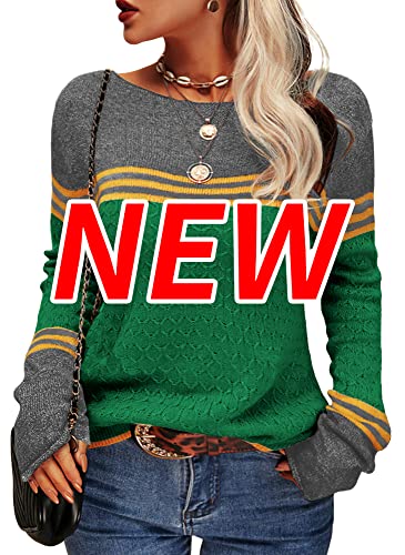 Image of Danedvi Womens Fall Fashion 2026 Sweaters Colorblock Lightweight Striped Crewneck Winter Trendy Pullover Tops