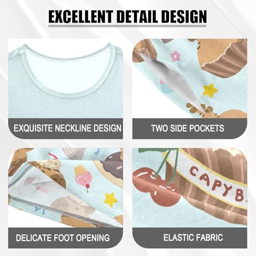 Cupcake Capybara Blue Summer Cute Pajama Sets, Short Sets for Daily Wears and Sleep Wears4