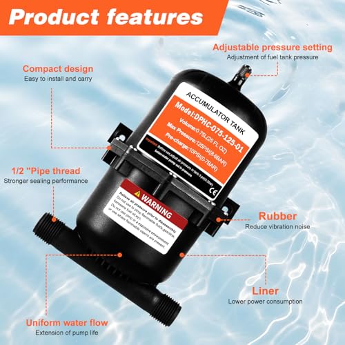 Image of Pre-Pressurized RV Accumulator Tank 0.75L 125PSI,1 /2 MNPT Port Fitting,Reduces Pump Cycling and Smooths Water Flow for Marine, RV, and Off-Grid Systems (0.75L-125PSI-Accumulator Tank)