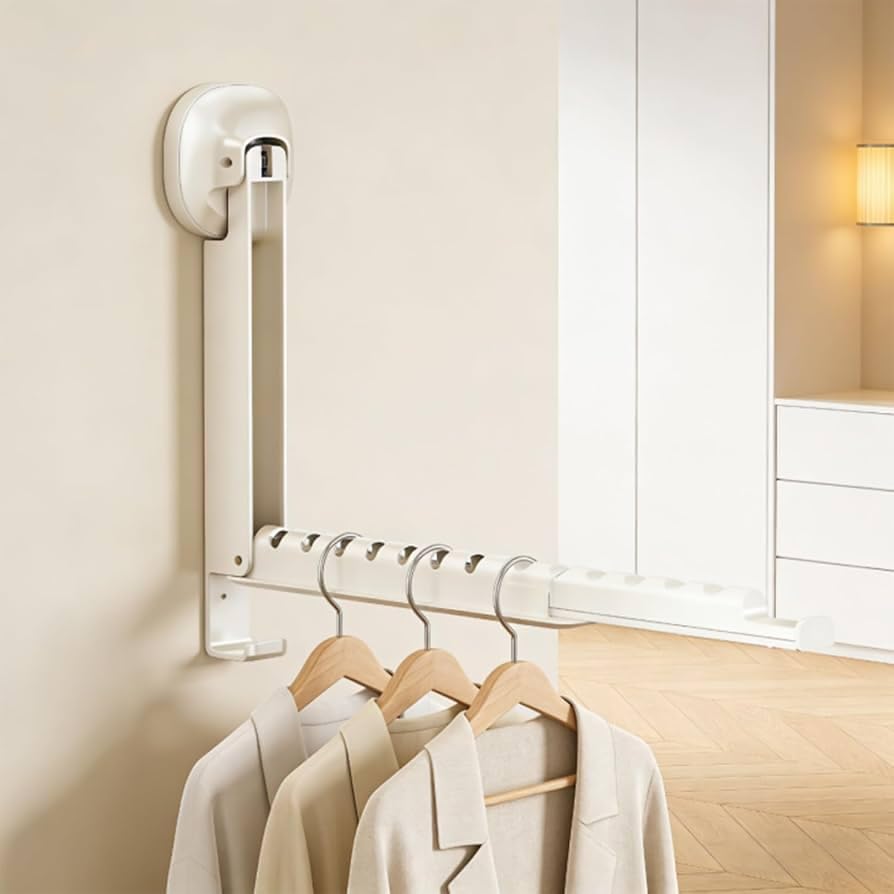 Wall Mounted Foldable Clothes Drying Rack | Space-Saving Design, Folds Flat, Multiple Hooks, Indoor Use, Easy Wall Mount-image-14