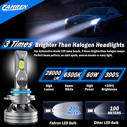 Fahren 9005/HB3 High Beam 9006/HB4 Low Beam LED Headlight Bulbs Combo, 28000 Lumens Super Bright LED Headlights Conversion Kits 6500K Cool White, Pack of 4