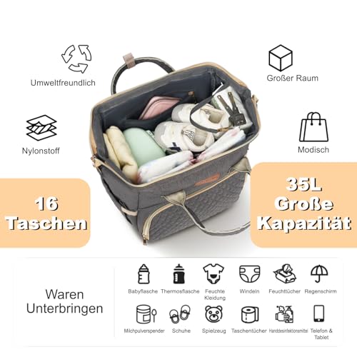 ROSEGIN Wickelrucksack Groß - Baby Wickeltasche Rucksack Wasserdicht & Leicht mit Wickelunterlage… – Ansicht 2