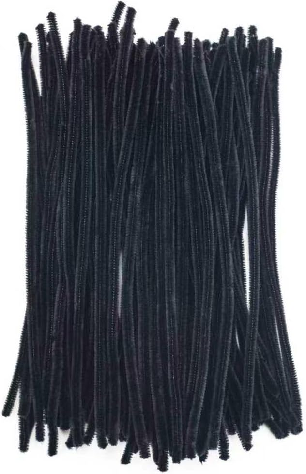 100Pcs Black Chenille Stems 12.4Inch Fluffy Pipe Cleaners for DIY Bouquets Crafts Plush Decorations Art Supplies