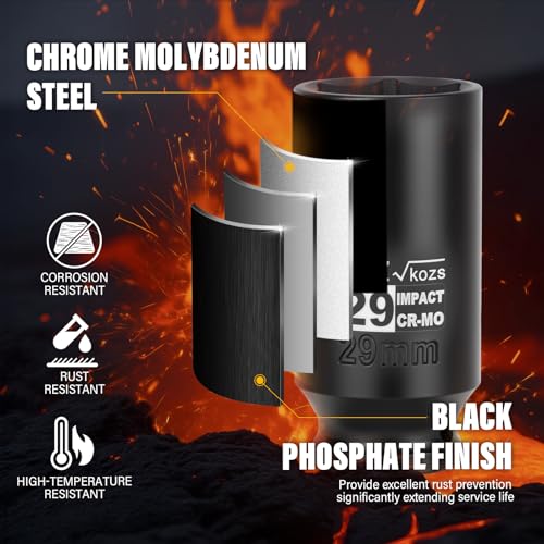 Image of 1 /2 Inch Drive 29mm Deep Metric Impact Socket,CR-MO,6 Point Radius Corner Design,Square Chamfered Opening,Axle Nut Impact Grade Socket for Easy Removal