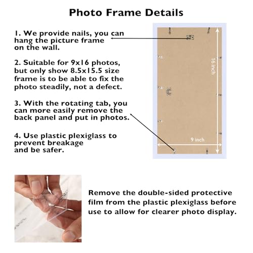 Image of JCJMY 9x16 Picture Frame White for Wall Hanging, Wall Mounting Horizontally or Vertically, 9 x 16 Wall Gallery Poster Photo Frame with Shatter Resistant Plexiglass, White