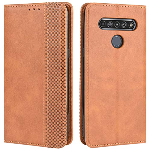 HualuBro Handyhülle für LG K61 Hülle, Retro Leder Stoßfest Klapphülle Schutzhülle Handytasche LederHülle Flip Case Cover für LG K61 Tasche, Braun Cover