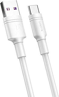 باسيوس كابل تايب سي سريع الشحن لهاتف سامسونج جالكسي نوت 20 Ultra سرعة 3 امبير لشاحن C لجميع الهواتف - 1 متر - ابيض