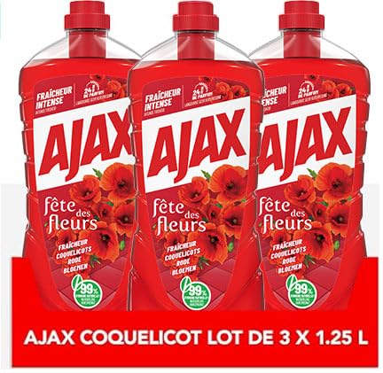 Ajax Nettoyant Ménager Fête des Fleurs Coquelicot - Lot de 3 Flacons 1,25L