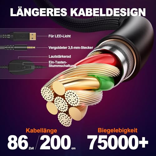 PG1 RGB Gaming Headset für PS4, PS5, PC, Nintendo Switch, Xbox, Headset mit Mikrofon, Gaming Kopfhörer mit Mikrofon, Noise Cancelling Kopfhörer mit 3.5mm Klinke Schwarz/Blau – Bild 6