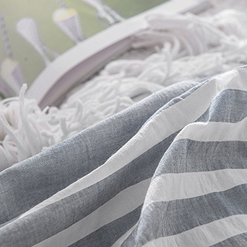 Merryfeel Cotton Duvet Cover Set,100% Cotton Seersucker Stripe Duvet Cover Set, Yarn Dyed Bedding Set,3 Pieces - Full/Queen - Grey #TOP4
