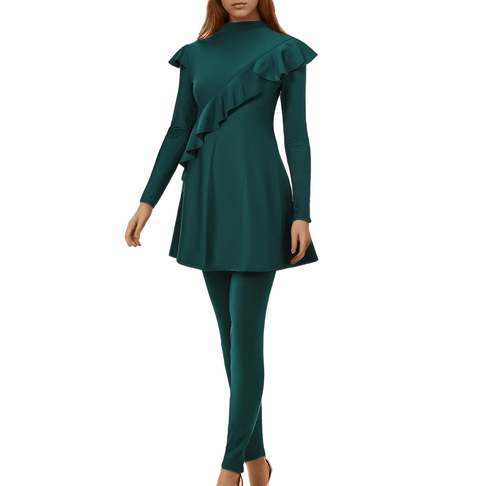 Burkini 3 pièces, Grande Taille, Manches Longues, Pantalon, Bonnet de Bain, Style Sobre/A