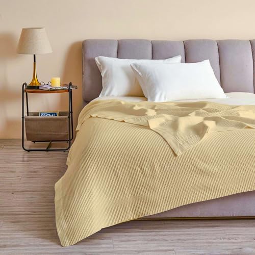 Image of Super Soft & Breathable 100% Microfiber Waffle Blanket - Throw Blanket and Quilt for Bed & Sofa 30x40 Size - Pastel Yellow