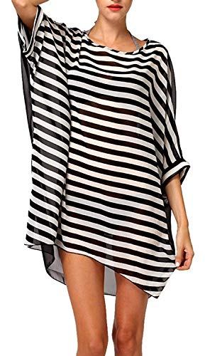 heekpek Copricostumi e Parei Donna，Sexy Sciolto Beachwear Cover Up Costumi da Bagno Bikini Abito，Camicia da Donna，Copricostume Spiaggia Camicetta Strisce Camicetta da Spiaggia (A)