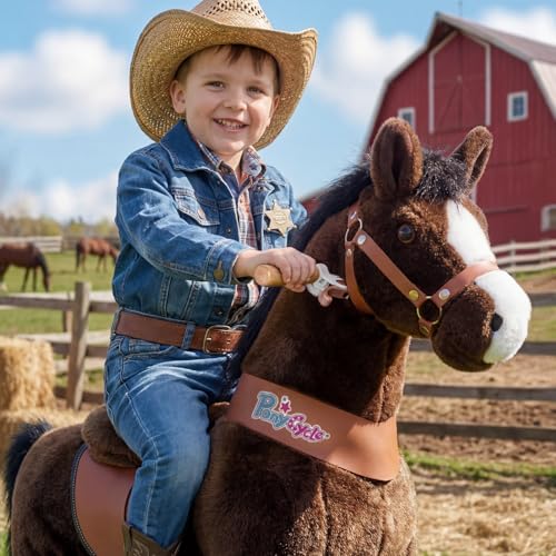 Image of PonyCycle Ride on Horse for Toddlers 3-4 with Brake (30 inch Height /Size 3), No Battery, Mechanical Riding Pony Plush Ride-on Toy, Classic Model U for Indoor & Outdoor Activities, Chocolate Brown Ux321