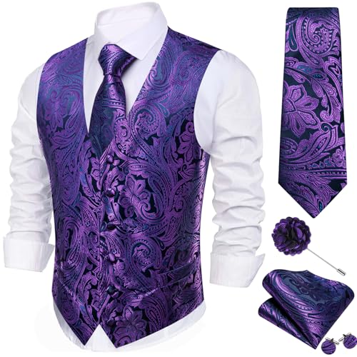 Image of Barry.Wang Formal Men Flower Vest Paisley Jacquard Silk Ties Suit Waistcoat Set Wedding 5PCS
