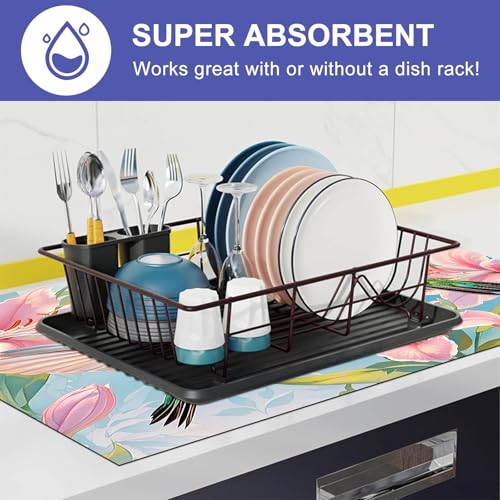 Image of HOMETITUTE Sping Stove Top Covers for Electric Stove 28x20 Inches Heat Resistant Hummingbird Glass Cooktop Protector Pad Decorative Stovetop Cover Dish Drying Mats for Kitchen Coffee Bar Decor