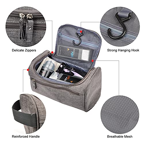 Image of Mens Travel Shaving Toiletry Bag Small Hanging Wash Organizer Dopp Kit Travel Accessories, Frosted Grey