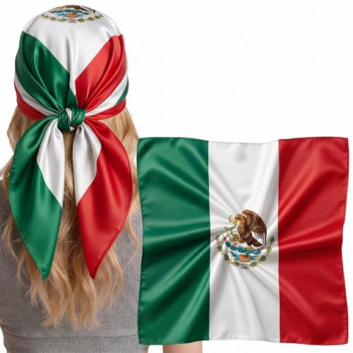 MtHope Head Scarf for Women - Fashion Silk-Like Neck Bandana Hair Wrap, Large Square Headscarf for Gift 27.5 x 27.5 inches (Mexican Flag)
