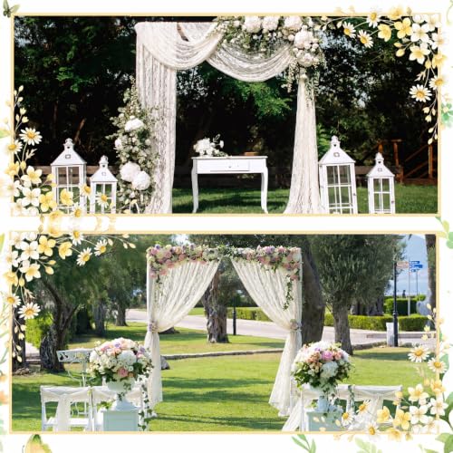 Image of HunnmingRe 4 Panel Ivory White Wedding Arch Draping Fabric Summer 30 inch X 18 FT Lace Wedding Arch Drapery Embroidered Boho Rustic Backdrop Vintage Decor for Bridal Shower Church Ceremony Decoration