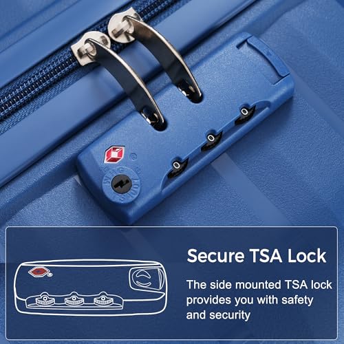 Image of Hardshell Luggage Sets, Lightweight Wave Suitcases with Spinner Wheels, PP Blue