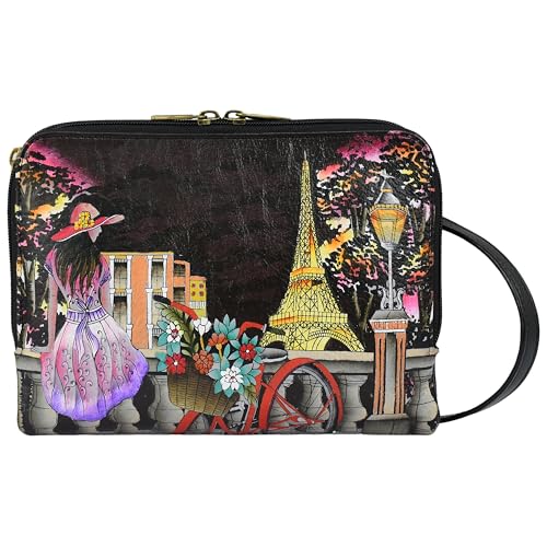 Anna by Anuschka Women’s Original Leather Hand-Painted Expandable Triple Compartment Crossbody