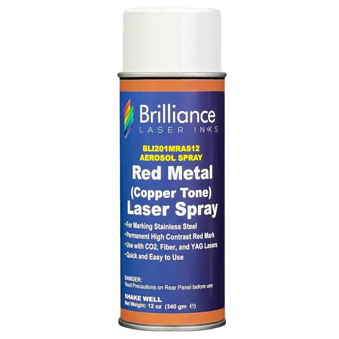 Brilliance Laser Inks 12 Oz Laser Marking Spray - Copper Tone Red, Permanent High Contrast Metal Engraving Aerosol for Fiber, YAG, Diode, and CO2 Laser Engraver Machine, BLI201