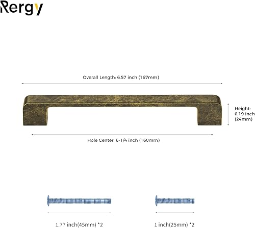 Miniatura 2 de Rergy Paquete de 10 tiradores de gabinete de latón antiguo, manijas de gabinete de cocina de latón, manijas de cajón de 6-14 pulgadas entre agujeros