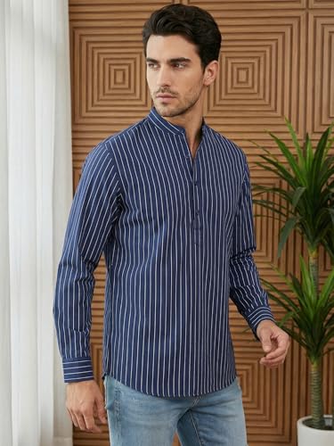 Image of Jompers Men's Cotton Striped Short Kurta (Black, S)