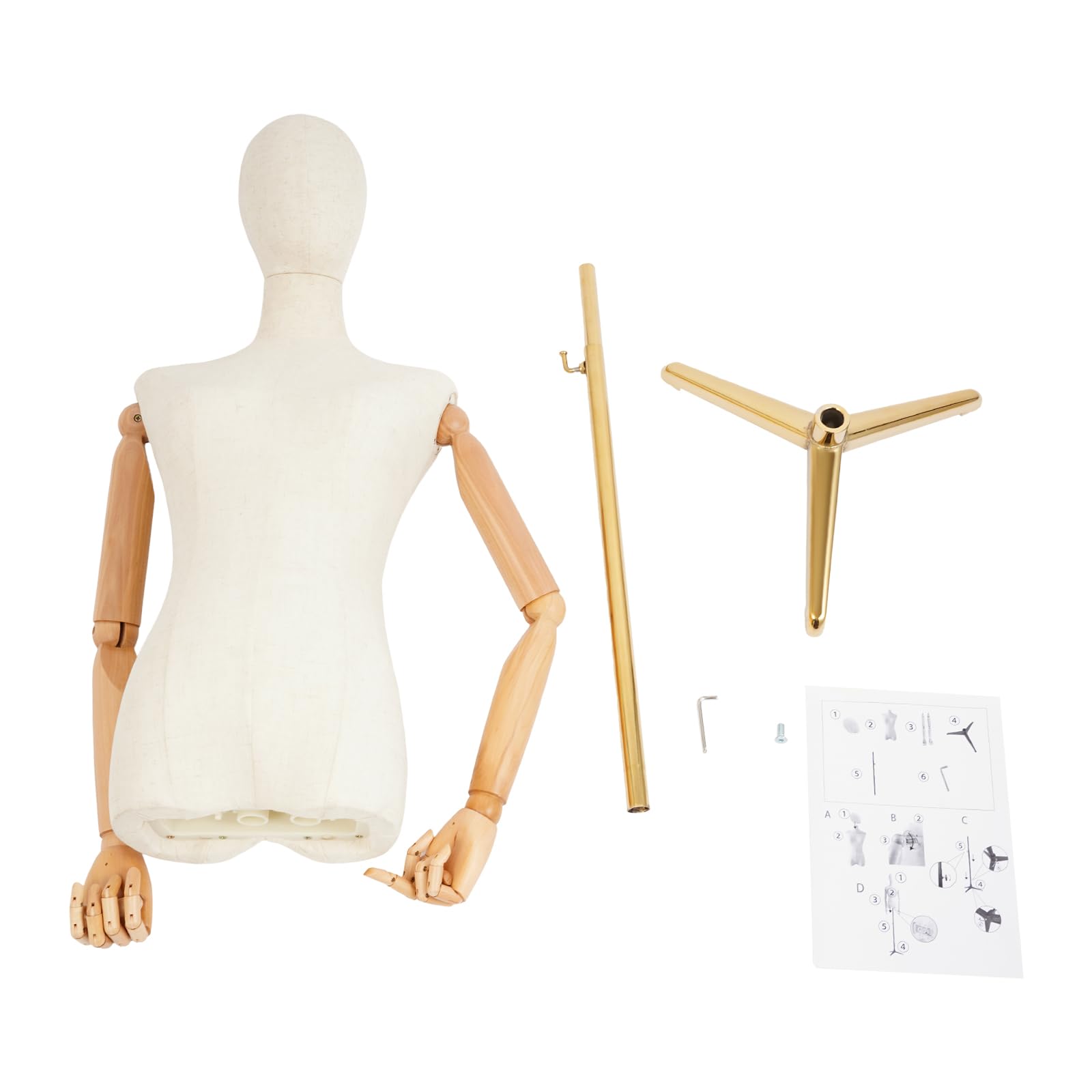 Manichino femminile display manichino corpo regolabile in altezza con braccia flessibili (oro, 157-215 cm)