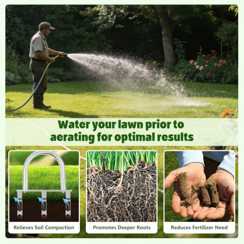 Lawn Aerator Tool, Stainless Steel Manual Core Aerator with 3 Hollow Tines - 5