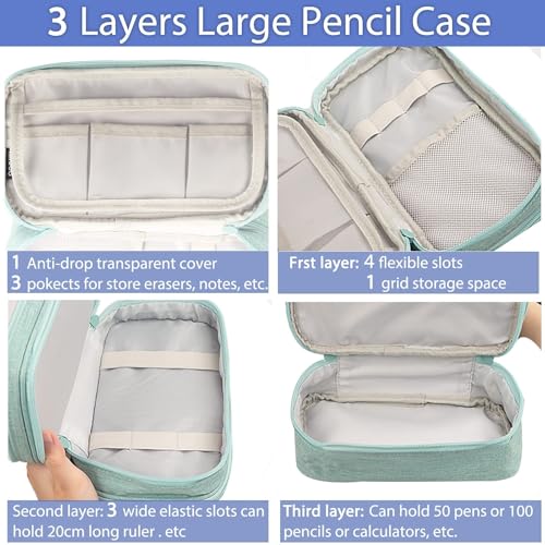 Image of Large Capacity Canvas Pencil Case With 3 Compartments - Black | Portable Canvas Stationery Organizer With Double Zippers, Simple for College, School, Office, Girl, Boy, Men, Women, Adult