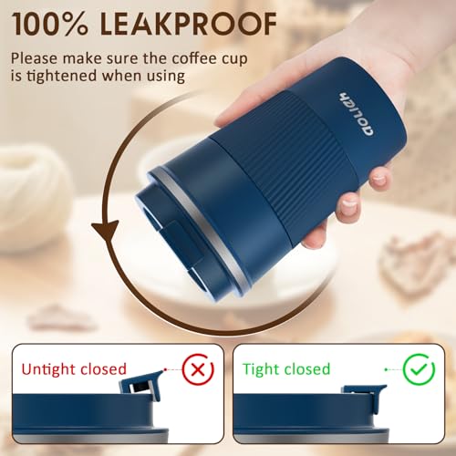 Image of Travel Mug 380 ml, Insulated Coffee Cup with Lid, Reusable Stainless Steel Thermal Cup for Coffee, Tea & Cold Drinks, Leak-Resistant Double-Walled Travel Mug, Navy Blue