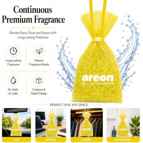 Image of AREON Pearls Vanilla Hanging Air Freshener, Quality Perfume Pack of 1 | Long Lasting Fragrance - Premium Quality Perfume - Eliminates Unpleasant Odors - Ideal for Car - Home - Office - Wardrobe