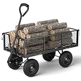 Garden Cart Utility Wagon Heavy Duty Garden Wagon Cart 660 lbs Yarn Cart Wagon Steel Mesh 10'' Flat Free Tire Dump Cart Removable Side